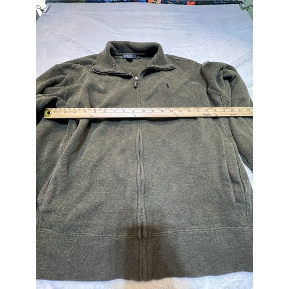 Polo Ralph Lauren Men's Full Zip Sweater Size L Hunter Green Collar Preppy - Picture 7 of 13